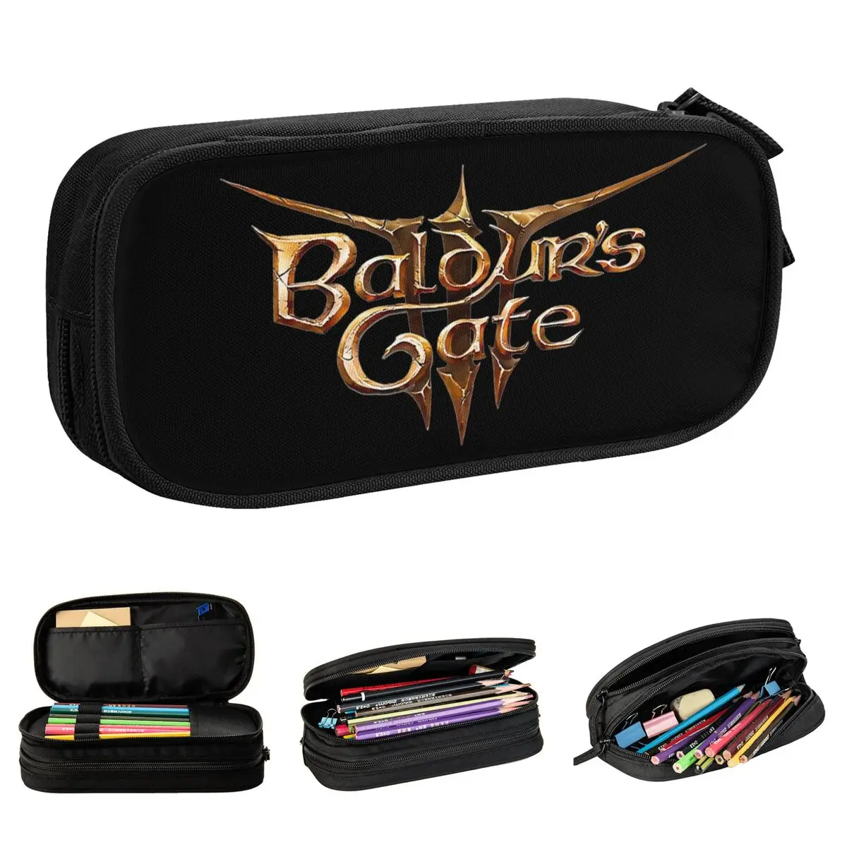 

Baldur's Gate Logo Pencil Cases Astarion Game Pen Bags Girls Boys Big Capacity Office Cosmetic Pencilcases