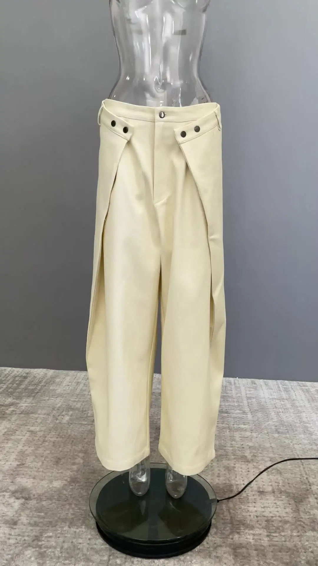 EAM] High Waist Black Pleated Button Long Wide Leg Pants New Loose