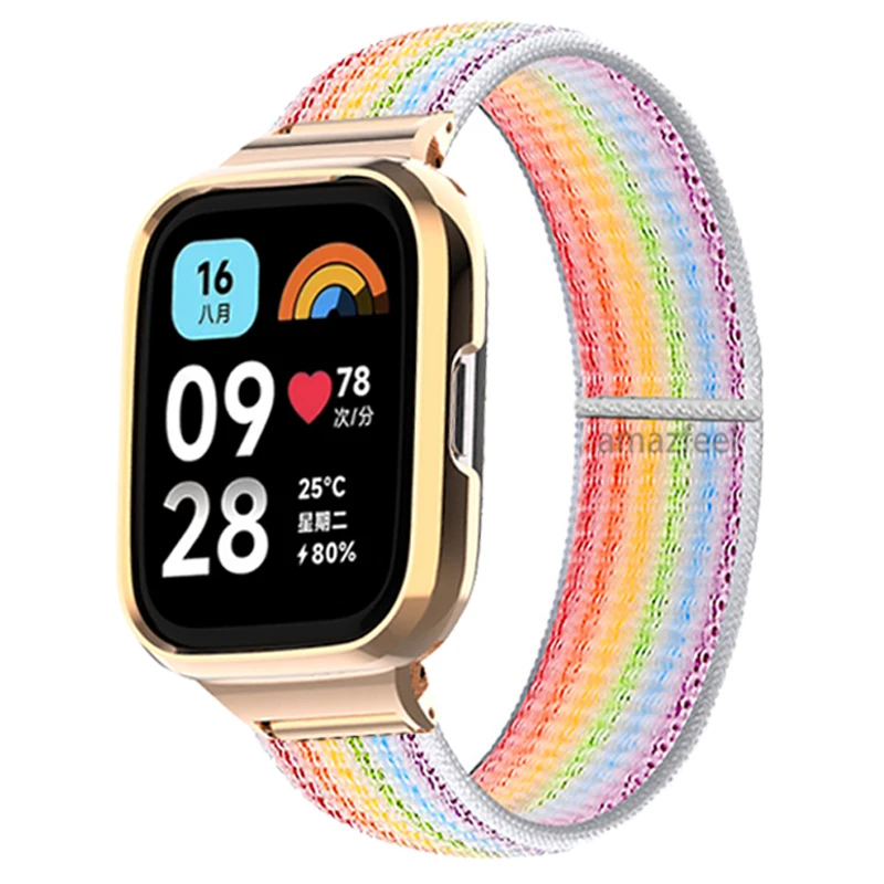 

Bracelet For Redmi Watch 3 Active For Redmi Watch 3/2/2 Lite/Mi Watch Lite Smart Watch Nylon Loop Band + Metal Case Protector
