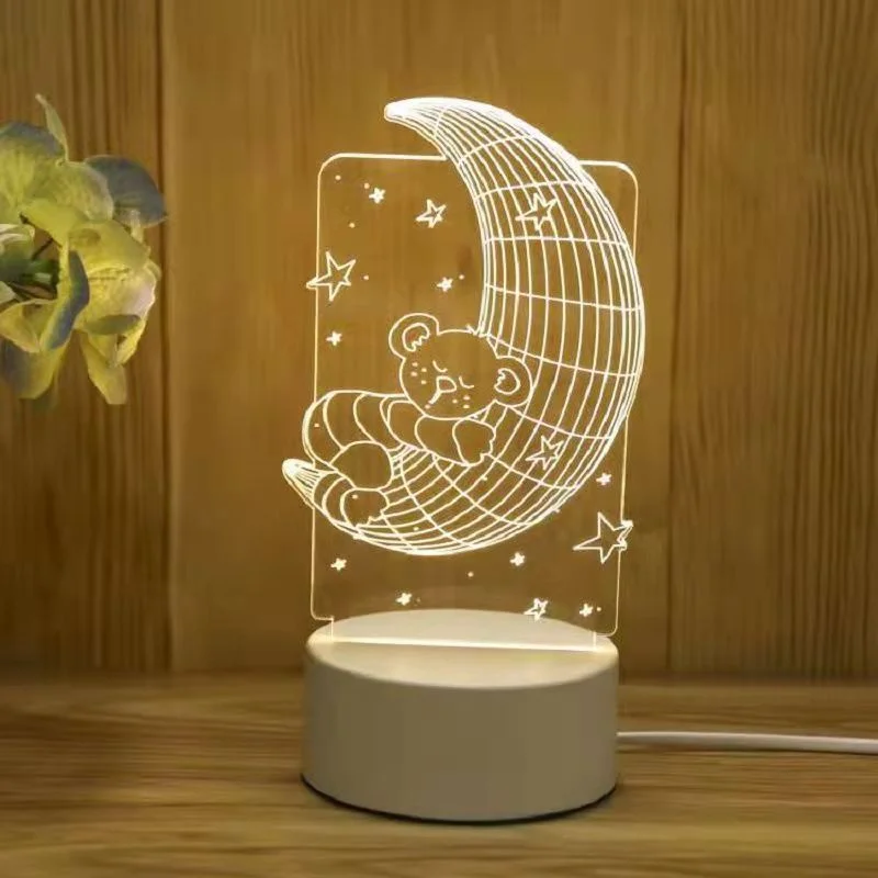 Hot 3D Stereo Illusion Night Light Creative Cartoon Mini Warm Acrylic Led Table Desk Lamp Moon Dinosaur Decoration Night Lamp 3d night light