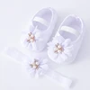 0-18months Baby Girls Shoes And Headband Soft Sole Non-Slip Pearl Flower Princess Wedding Dress Crib Shoes For Newborn Girls 1
