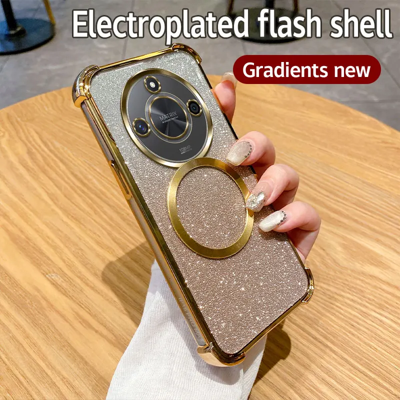 Shockproof Clear Magnetic Ring Glitter Phone Case