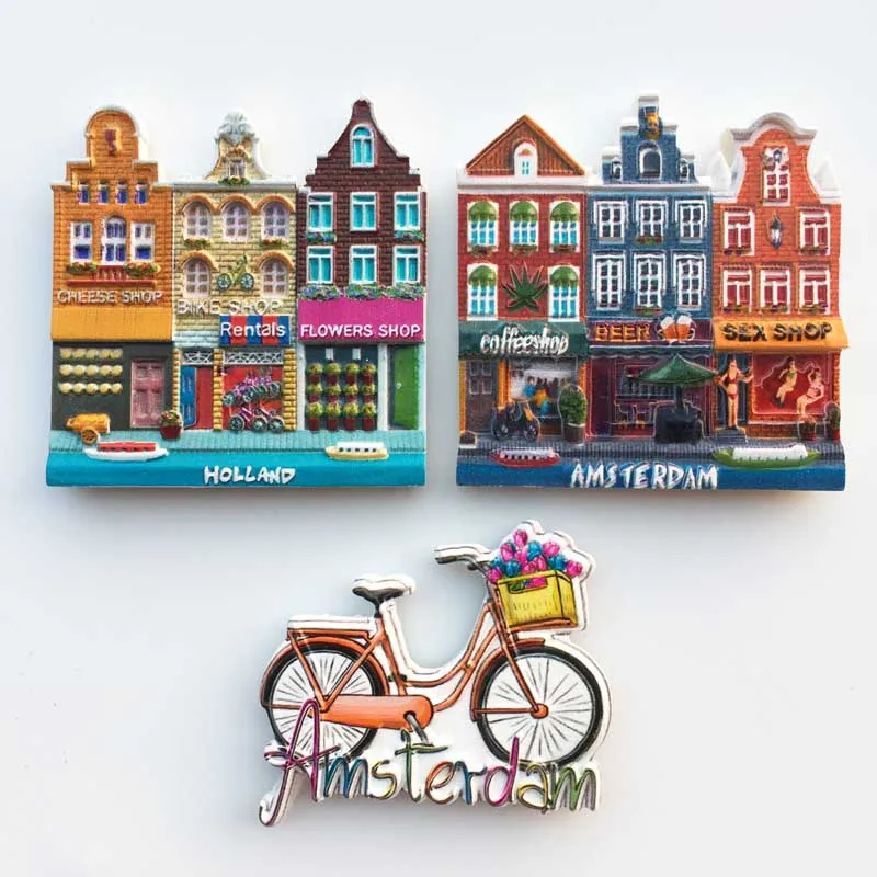 

3D Netherlands Amsterdam Residential Houses Street View Refrigerator Magnets Resin Handmade Refrigerator Magnets Creative Gift