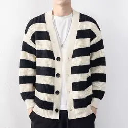 Cardigan tricoté à rayures de haute qualité, pull ample de grande taille, nouvelle collection automne/hiver