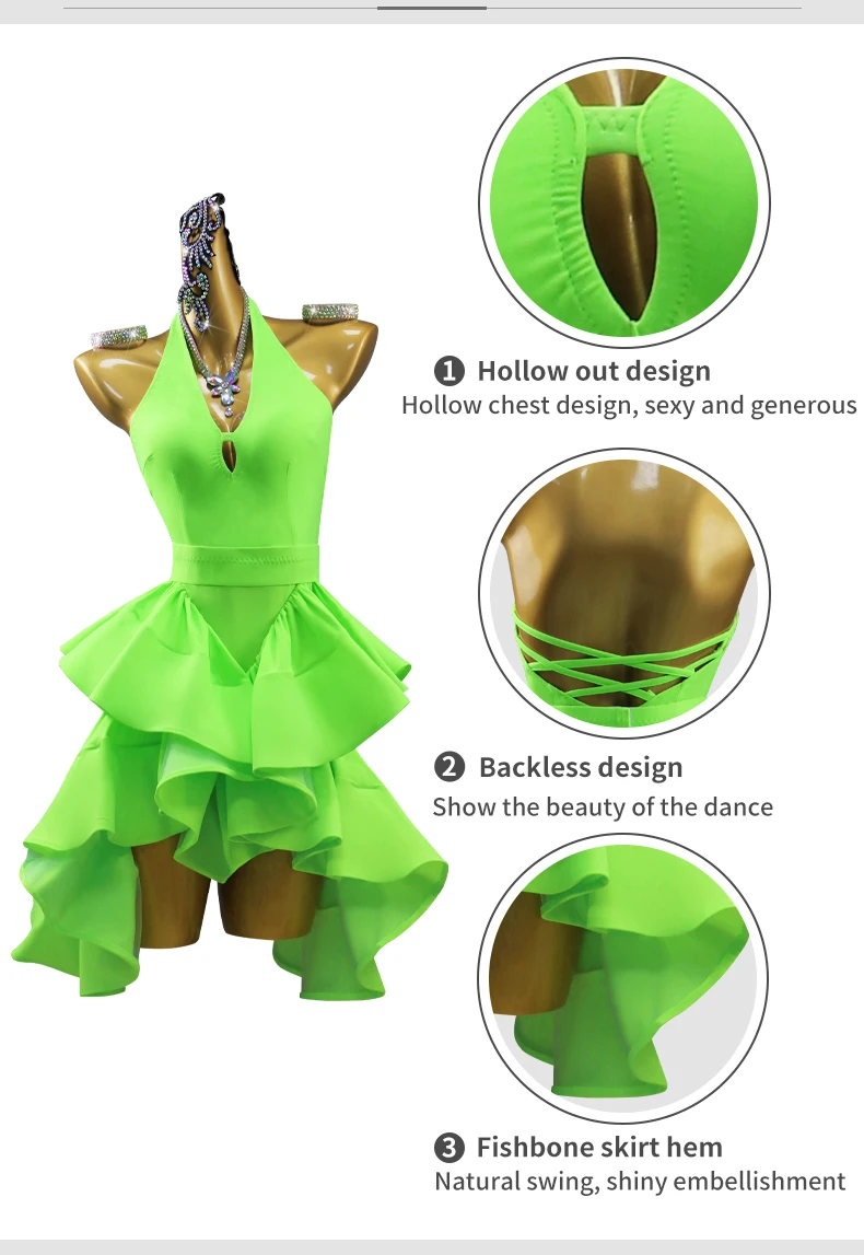 Latin Dance Dress Woman Suit Dancewear Stage Clothes Practice Costume Girl  Party