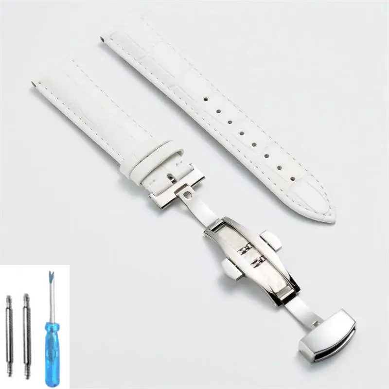Premium Leather Watch Strap with Butterfly Clasp - Elegant Wristband Accessory