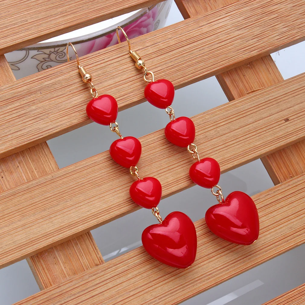Long Love Heart Earrings Korean Tassel Drop Earrings for Women Girls Fashion Party Dangle Jewelry Gifts