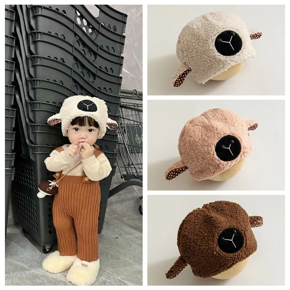All-match Korean Style Cute Sheep Hat Cloth Accessories Cartoon Children Lamb Hat Plush Muffler Faux Fur Bucket Hat Girls