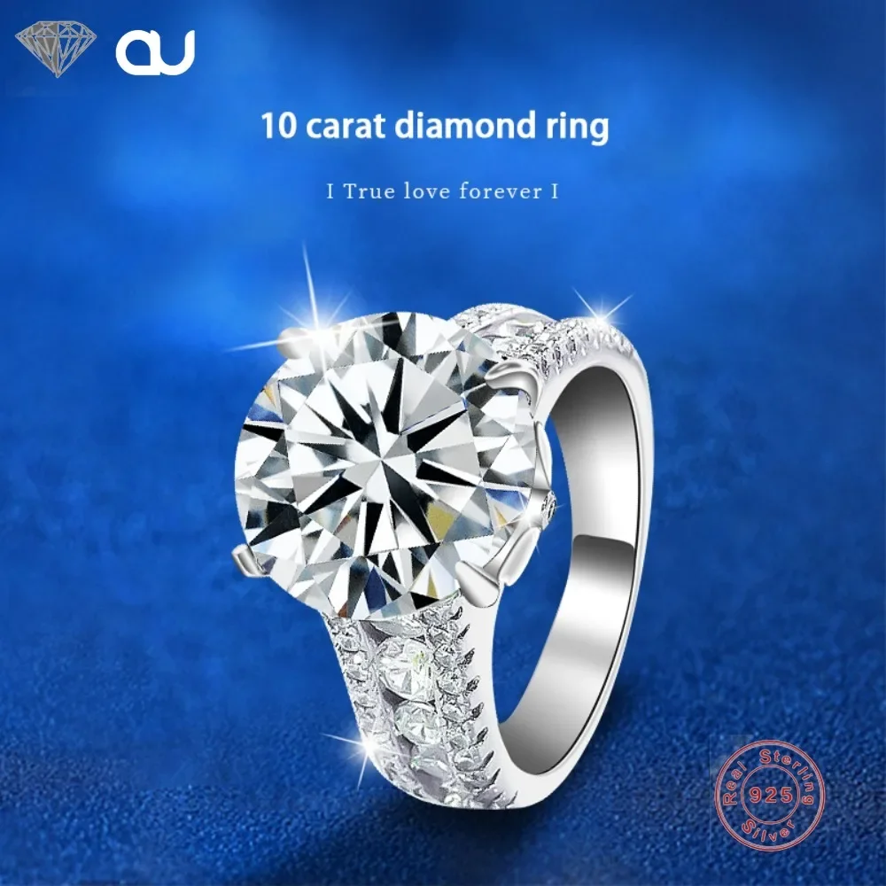 

D Colour 10 CT Moissanite Wedding Ring for Women 925 Sterling Silver Plated 18K Gold Bridal Band Luxury Jewelry Pass The Test