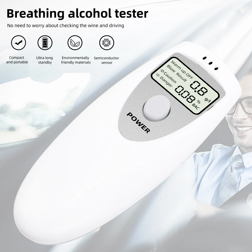 Non-Contact Breath Alcohol Tester Digital Sound Alarm Alcohol Tester LCD Screen Breathalyzer High Accuracy Police Alcotest