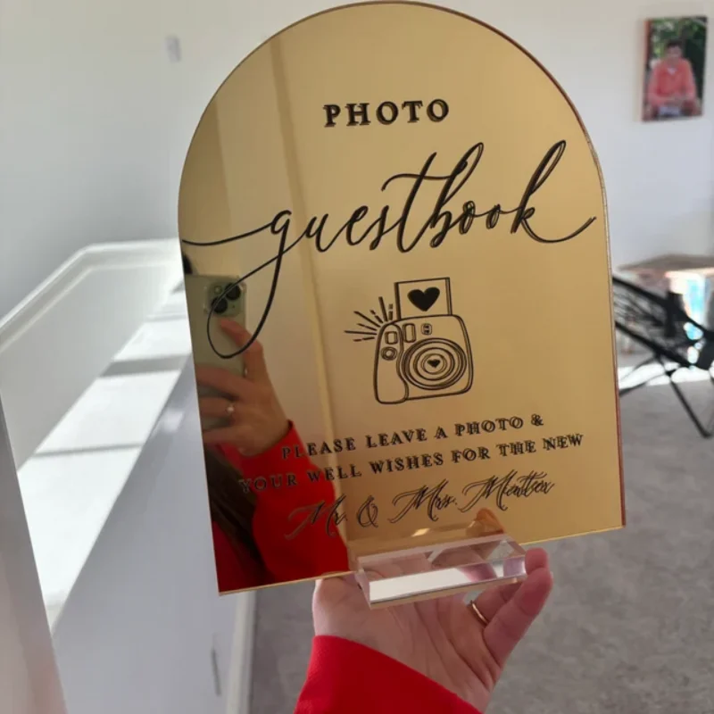 ARCH Gold Silver Mirror Photo Booth Guestbook Snap Shake It Stick It Sign Acrylic Wedding Leave A Note Well Wishes Sign