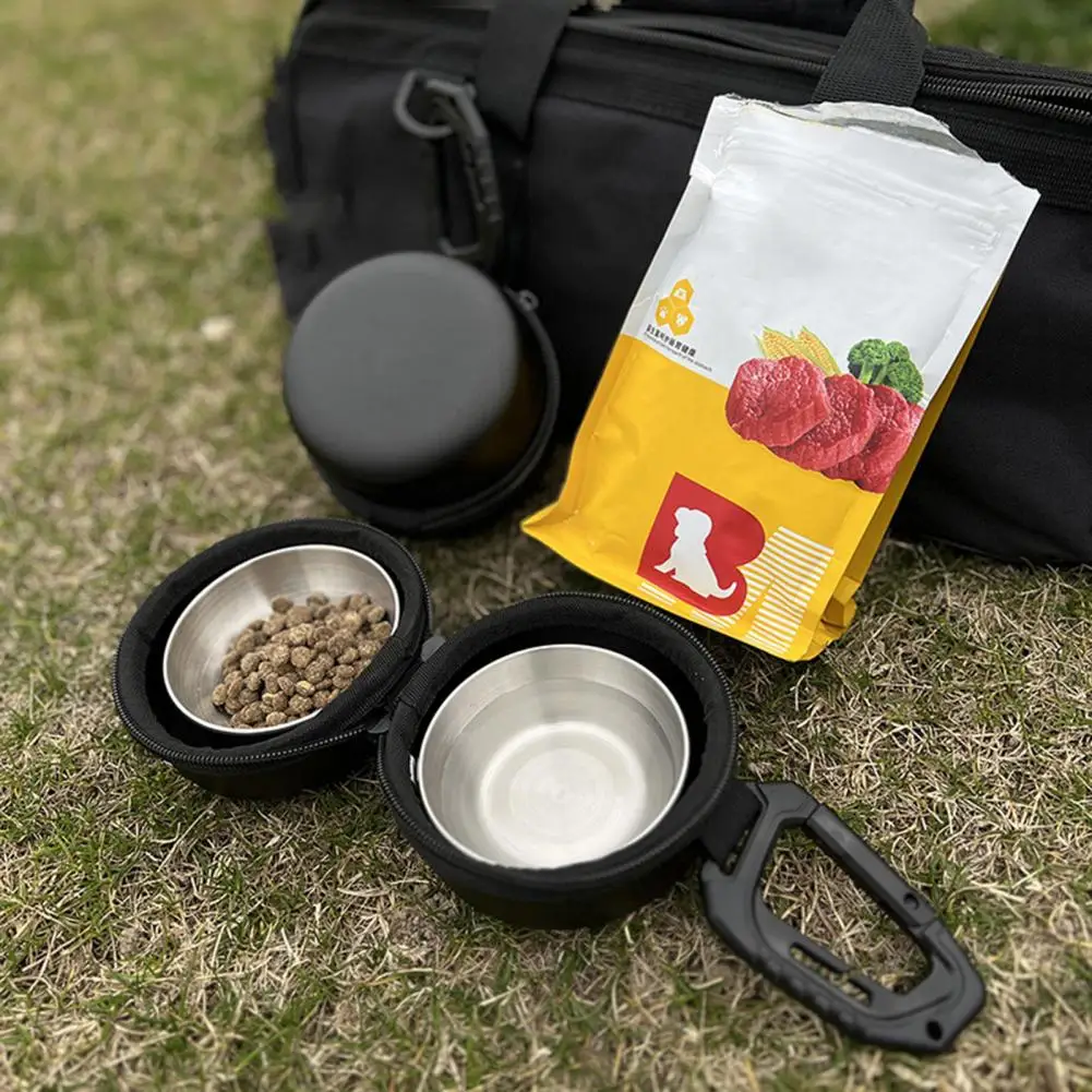Pet Feeding Station with Stainless Steel Bowls Portable Dog Bowl Set with Storage Case Stainless Steel for Camping for Outdoors