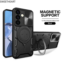 Enhanced Magnetic Adsorption Armor Case with Metal Ring and Incoming Call Flashing Indicator - S21 4G5G (Black)