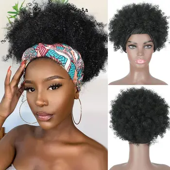 Afro Kinky Curly Wig Headband Wigs for Black Women Natural Black Glueless Afro Wigs with Headbands Attached Afro Curly Headband