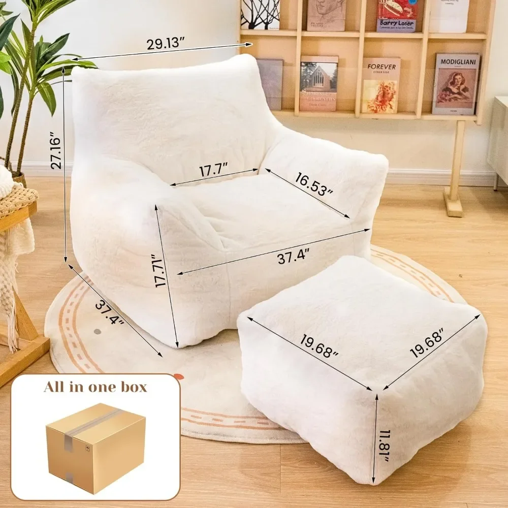 Bean Bag Chair with Ottoman, Armrest Bean Bag Chair with Filler, Ultra Soft  Fluffy Faux Fur Bean Bag Chair with Foot Rest - AliExpress, image size:1000x1000