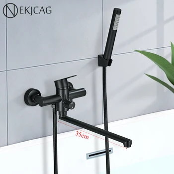 ยาว Spout อ่างอาบน้ําก๊อกน้ําร้อนและเย็นผสมหมุน Tub Spout ติดผนัง Bath TAP 2-Way Water Outlet Crane 1