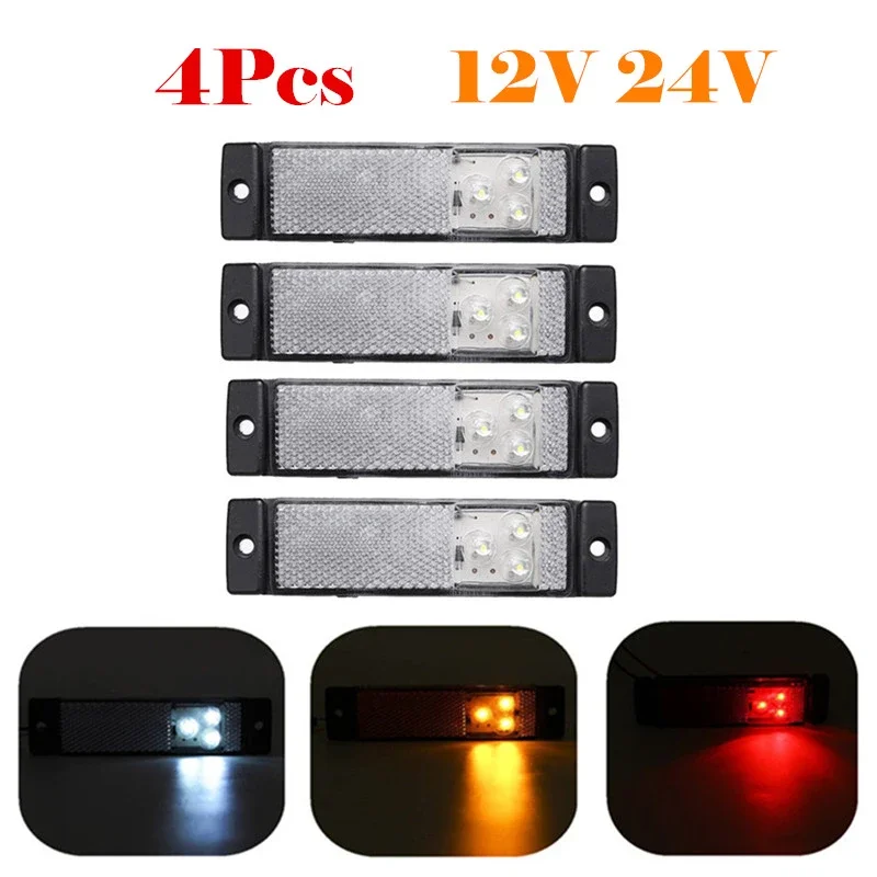 

4x 12V 24V 3LED Car Side Marker Lights Clearance Turn Signal Reflector Rear Indicator Stop Lamps Truck Trailer Caravan Lorry Van