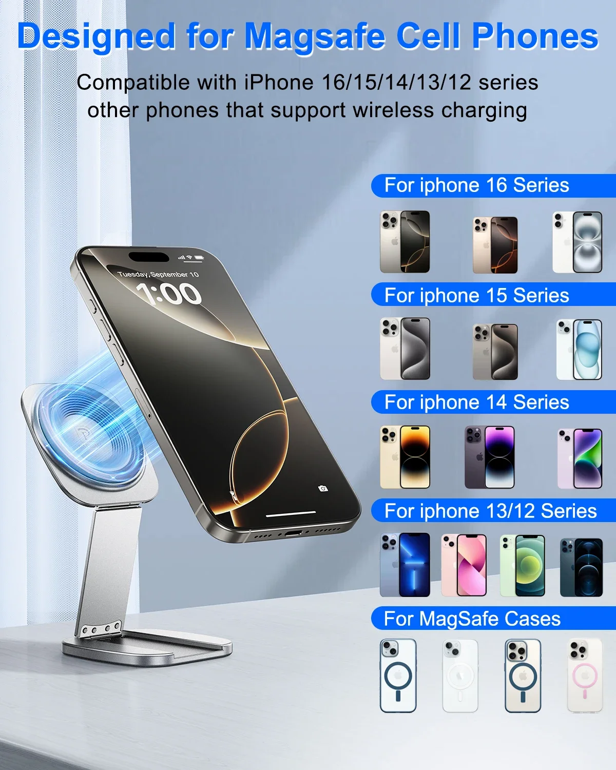 Eary Foldable Magnetic Phone Stand for Desk Pocket Size Adjustable Metal Portable Holder For Office Home Gym Outdoor Accessories