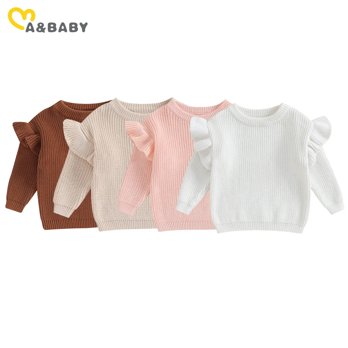 Baby Girls Sweater ma&baby 0-3Y Toddler Infant Newborn Baby Girl Sweaters Cute Ruffle Long Sleeve Solid Color Knit Pullover Fall Winter Loose Tops