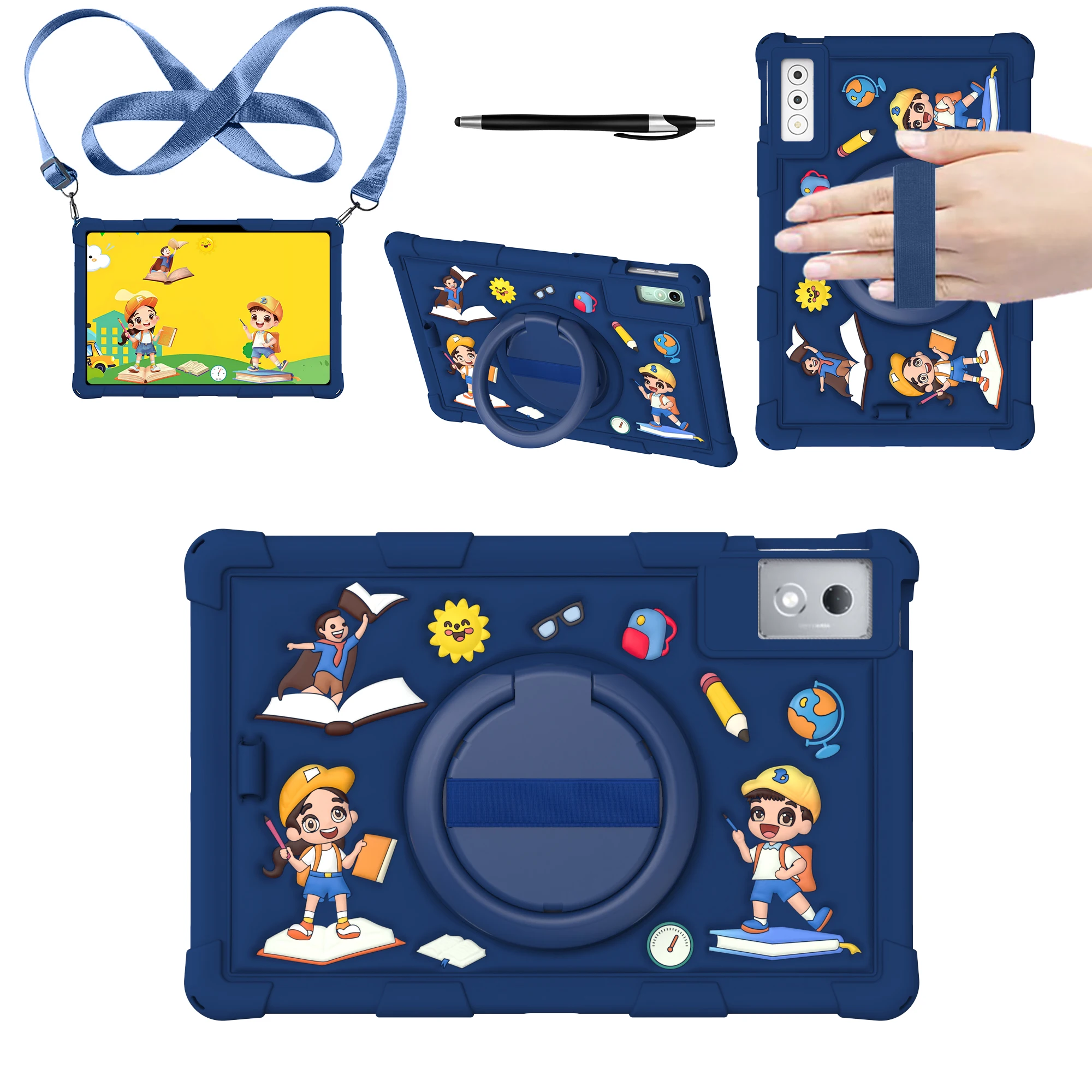 Cartoon Kids Tablet Case with Strap and Pen Holder