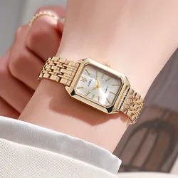 Elegant Women's Square Quartz Watch - Fashionable Alloy Ladies Timepiece (Gold White)