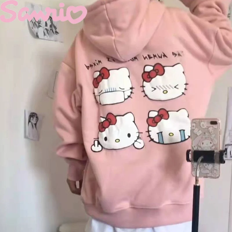 

Kawaii Sanrio Hello Kitty Hoodie Animes Hooded Sweatshirts Fashion Casual Prints Autumn Winter Blouse Sweatshirts Long Sleeve