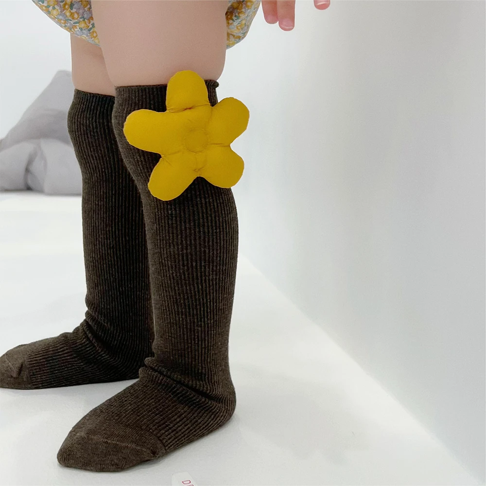 

Детские хлопковые длинные носки с цветочным рисунком для маленьких детей, милые забавные носки принцессы до колена с бантом, Детские аксессуары