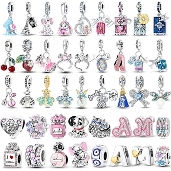 Charms Beads 925 Sterling Silver Pink Perfume Bottle Letter Luminous Firefly Tarot Card Beads Fit DIY Bracelets Jewelry