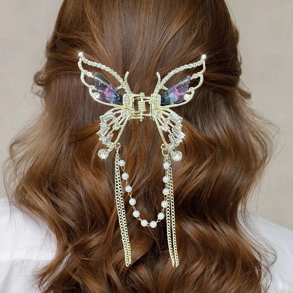 Tassel Chain Hair Claws Clip Women Ladies Luxury Retro Butterfly Hairpin Crabs Claw Girls Festival Hair Accessories Hair Crab