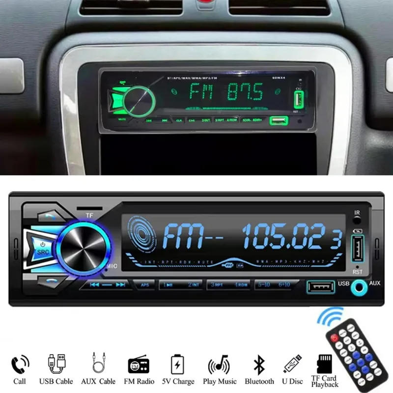 12V 1din Car MP3 Player Dual USB Bluetooth Stereo Radio Audio FM TF AUX IN Receiver in Dash Multimedia Player with remote