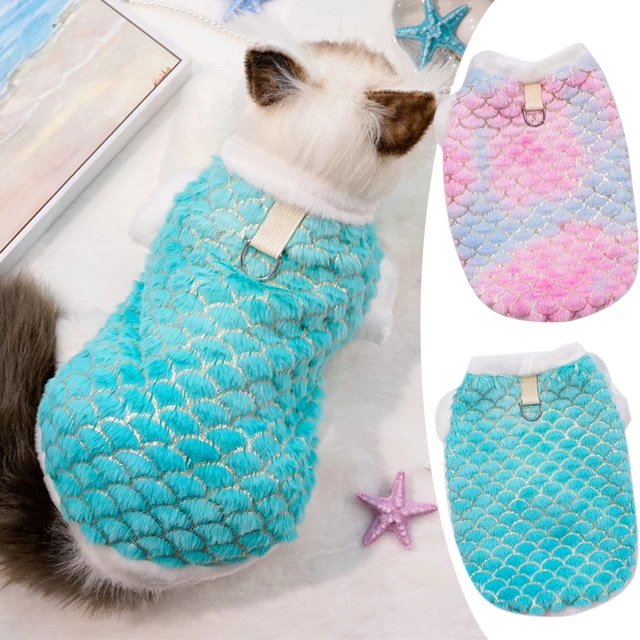 Pet Sweater Mermaid Dog Clothes Gradient Color Puppy Shirt Flannel Comfortable Soft Warm Clothing Fish Scales Dog Pet Accessory