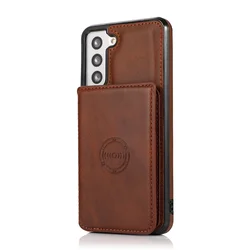 Leather Wallet Stand Case with Card Slots - Universal Fit for Samsung S24Plus (Brown)