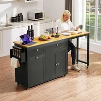Kitchen Islands with Extendable Dining Table, 81.7" Mobile Kitchen Storage Islands, Rolling Kitchen Cart with Trash Cabinet 4