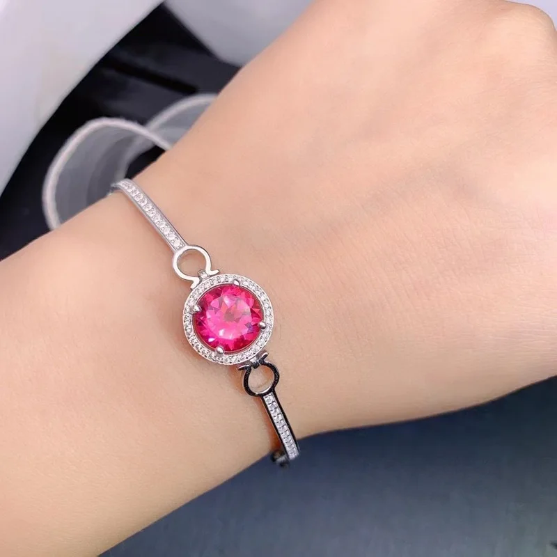 

Classic Gemstone Bracelet for Daily Wear 10mm 4ct Pink Topaz Jewelry VVS Natural Topaz 925 Silver Bracelet with Gold Plating