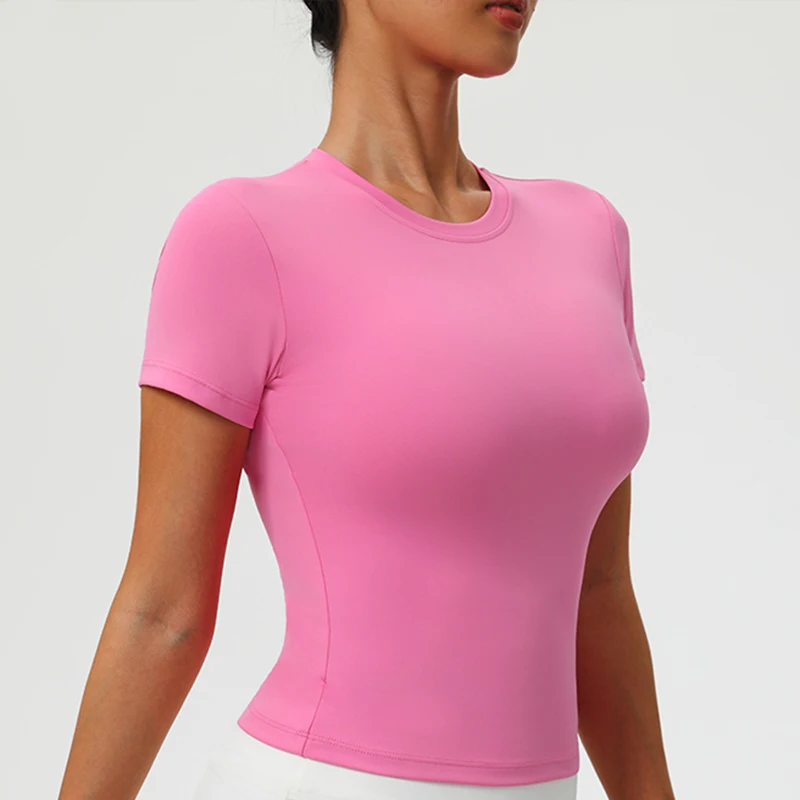 타이트 요가 슈트 반팔 통기성 러닝 스포츠 티셔츠 높은 스트레치 여성 트레이닝..