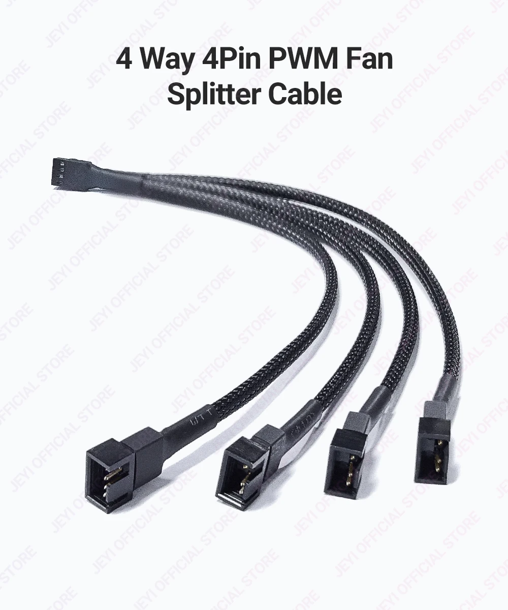 JEYI PC-Lüfter-Splitter-Verlängerungskabel – 1 bis 4 PWM-Lüfter, geflochtenes Verlängerungs-Stromkabel für Motherboard, Desktop-Computer, CPU-Lüfter – Detail 1