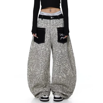  American Design 2026 Spring Summer  Leopard Print Denim Pants Women Loose Sexy Slimming Knife Floor-Length Casual Trousers 1