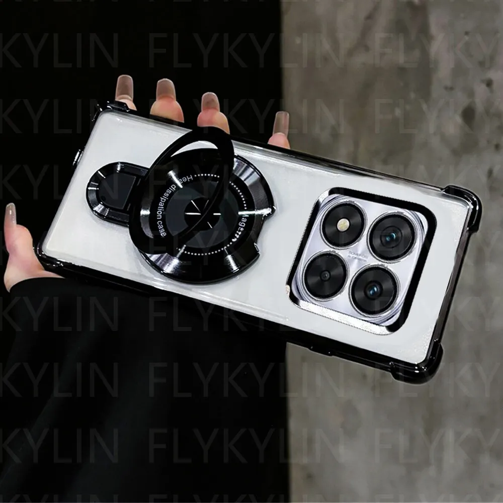 Magnetic Holder Stand Plating Silicone Clear Shockproof Phone Case