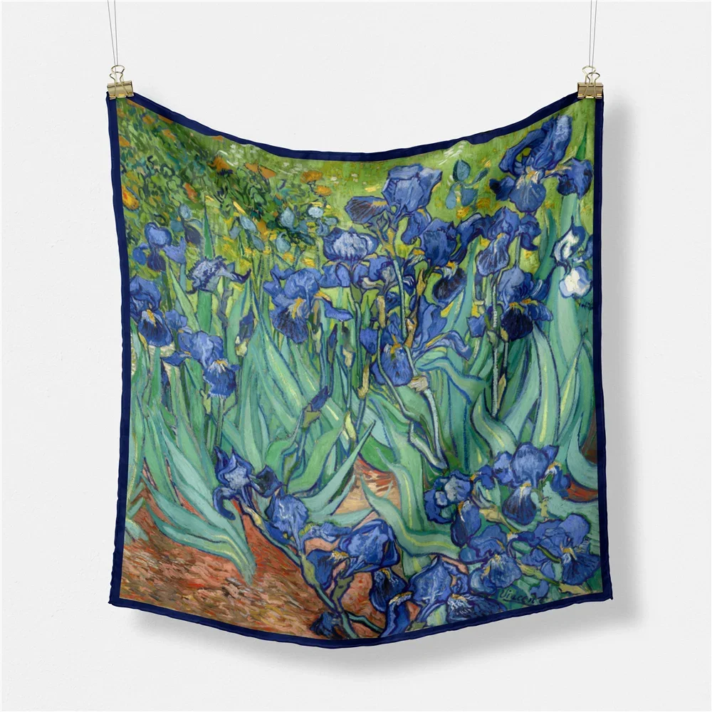 Van Gogh Oil Painting Silk Scarf Fashion Women 53cm Square Scarves Bandana Head Scarf Neck Tie Band Professional Neckerchief 3
