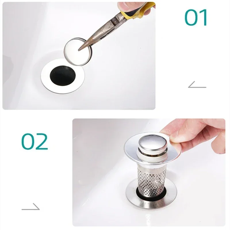 Washbasin Leak Plug Floor Drain Filter Bathroom Sink Plug Drain Seal Plug Sink Drain Strainer Floor Drain Strainer Basin Drain Cover Bathroom Water Stopper Washbasin Leak Plug Stainless Steel Floor Drain Filter Bathroom Plug Press Type Sink Drain Universal Accessory for Washbasin