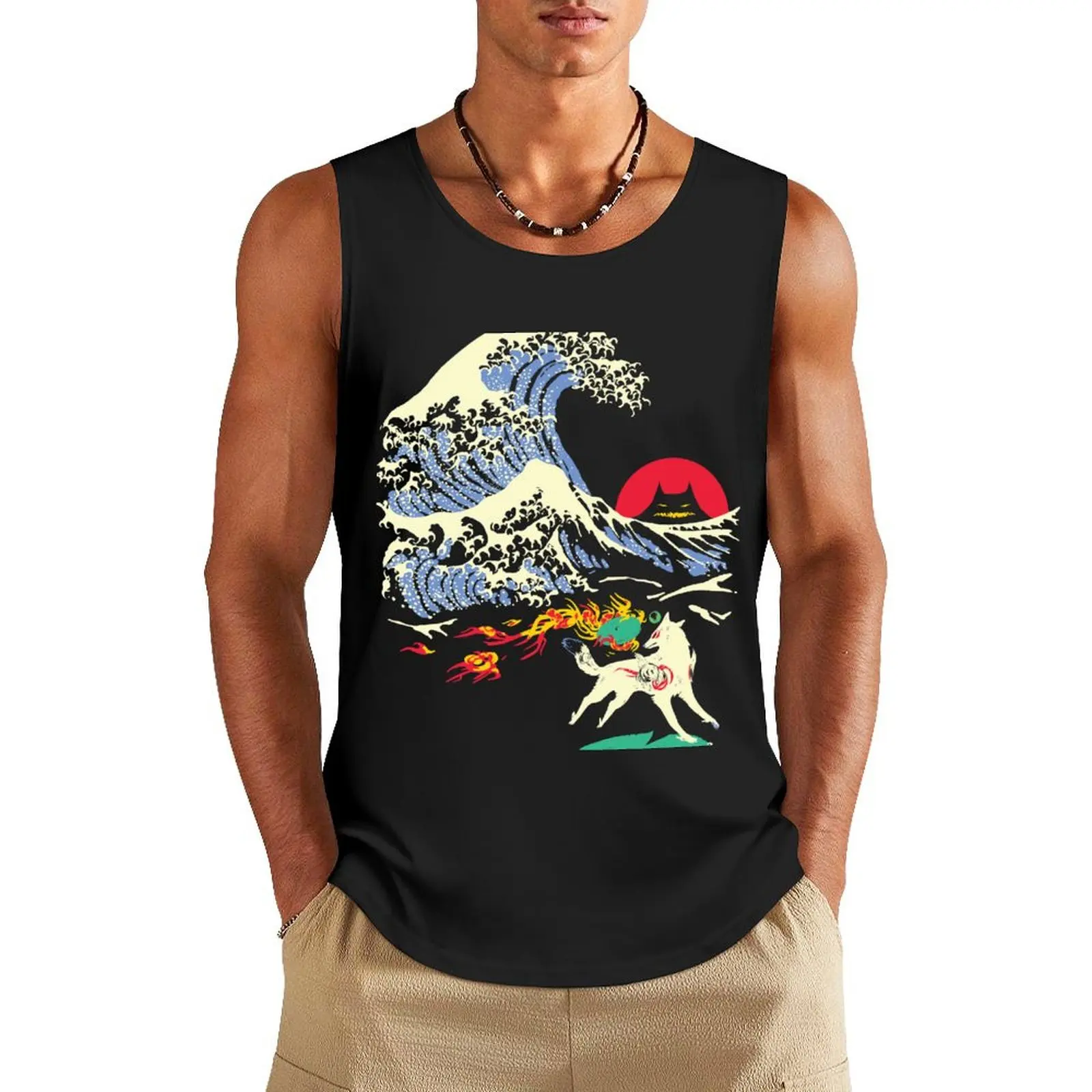 The Great Wave off Oni Island Tank Top gym shirts Men's singlets anime t-shirts