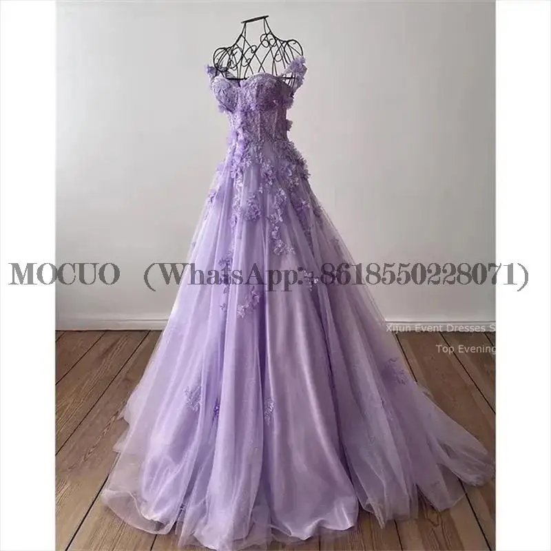 

Princess 3D Flower فساتين مناسبة رسمية Sweet A-line Tulle Evening Dress Purple Prom Dress Handmade Robe De Soirée