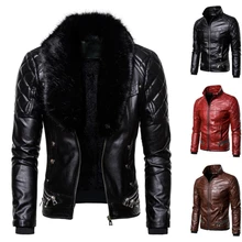 

Men Faux Leather Jacket Spring and Autumn Long Sleeve Slim-Fit Zipper Coat Men Punk Rivet Motorcycle Jacket Faux Fur Coat Men