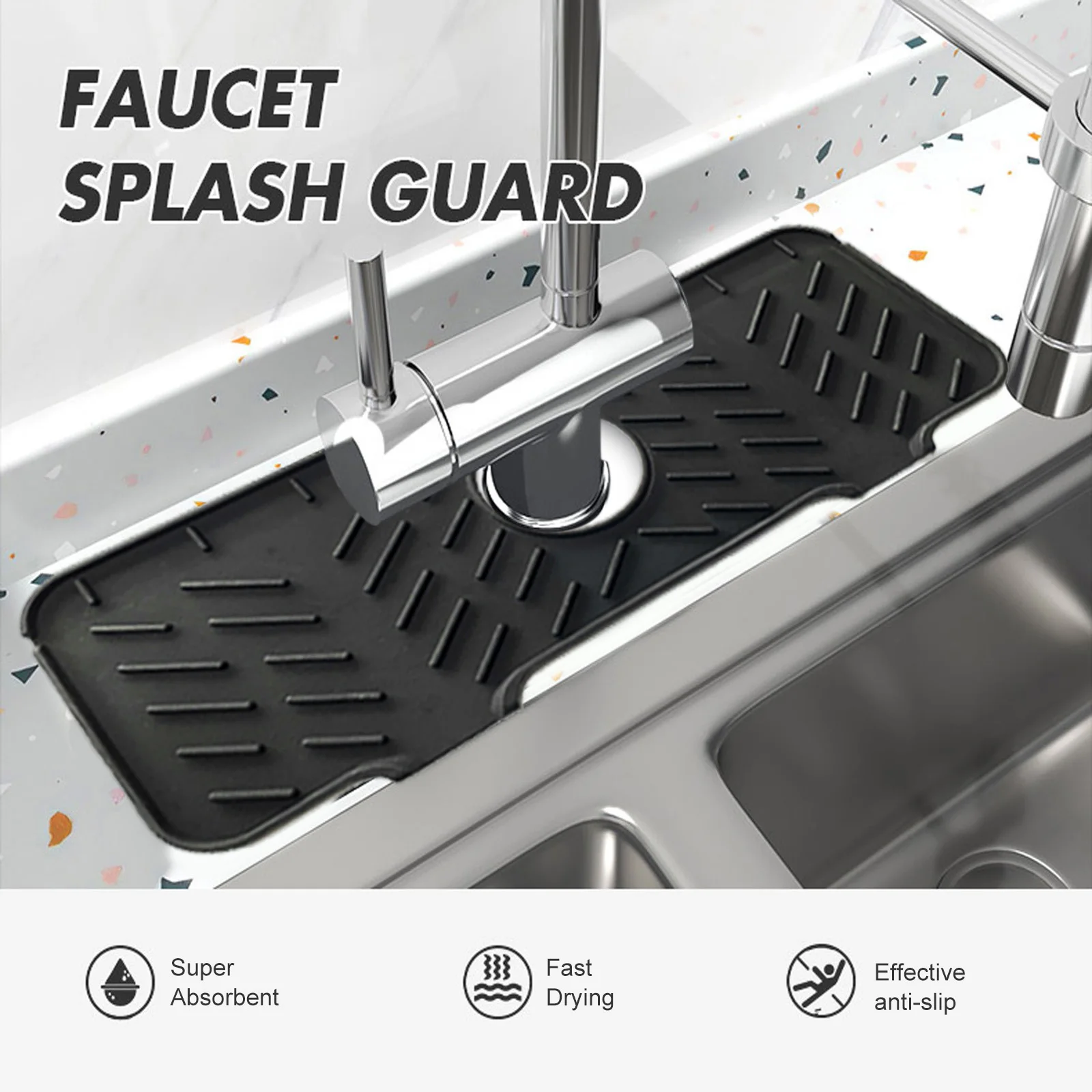1/2PCS Silicone Faucet Mat for Kitchen Sink - Splash Guard, Bathroom Faucet Water Catcher Mat, Sink Draining Pad Behind Fauce