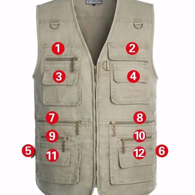 Men's Pure Cotton Vest Jaet Casual Outdoor Fiing Vest Spring Autumn Middle-Aged And ly Multi-ket Dad Sle