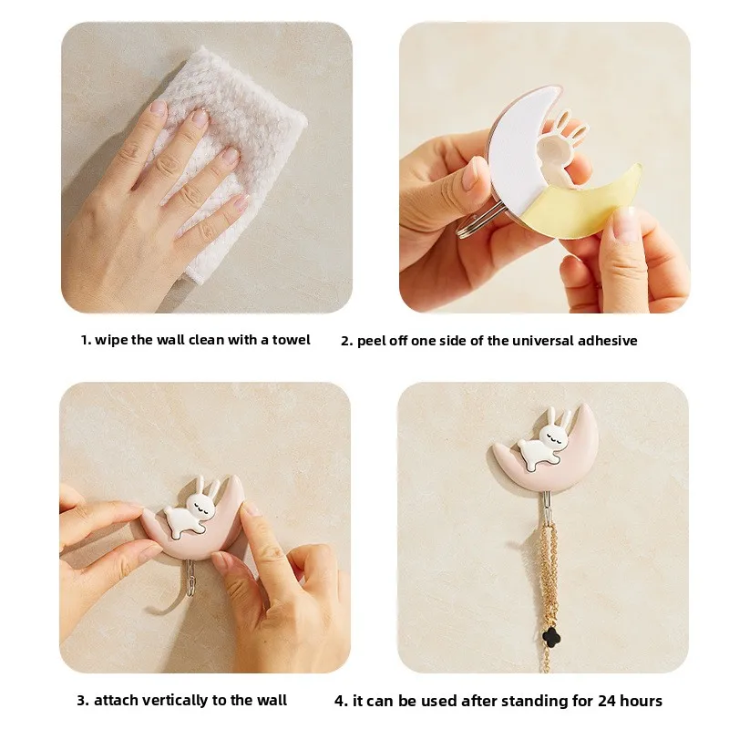 Cartoon Cute Adhesive Hooks - No-Drill, Traceless Wall and Door Key Holders (Set of 2)