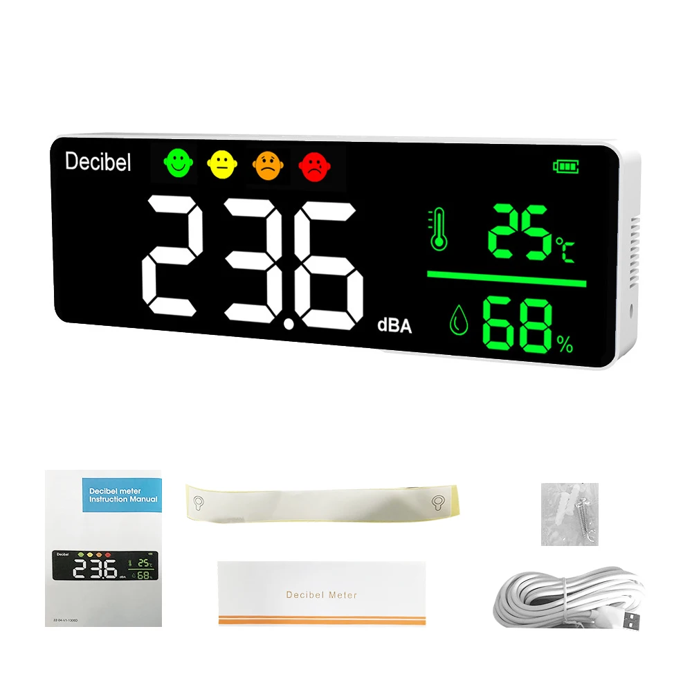 

Noise Measuring Instrument Digital Decibel Sound Meter Temperature Meter Humidity Meter 3in1 Detector Indoor Wall Mounted Tester