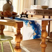Chemin de table en marbre Océan - 1 pièce, texture nuages blancs, moderne, pour commode, cuisine, salle à manger, style ferme, fête 3