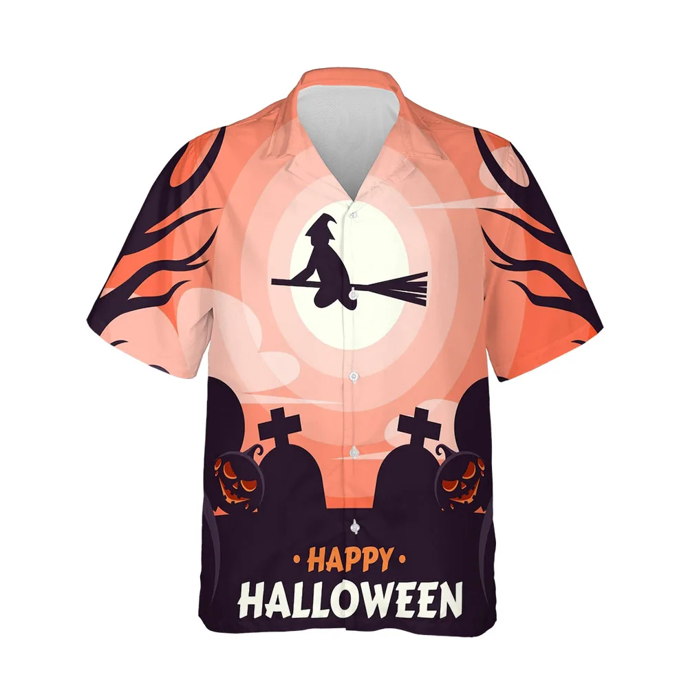 Jumeast 3D Halloween Witch Print Blouses Baggy Clothes Men Shirts Oversized Drip Summer Shirt For Mens Single Breasted T-shirty