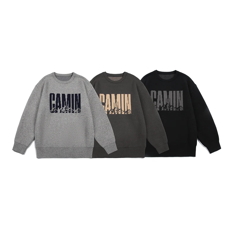 

Original alphabet landscape printed jacquard crew-neck pullover sweater sweater for men
